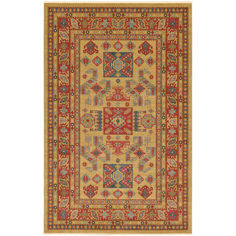 Tapis beige/rouge sud-ouest Lauri, Rectangle 10 pi 6 po x 16 pi 5 po