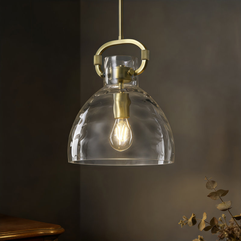 Rooker 1 - Light 9.8in Single Pendant, Hammered, Brushed Gold