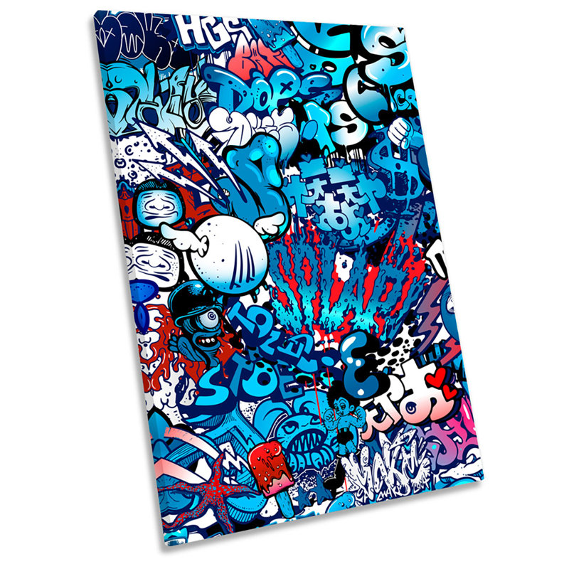 Urban Graffiti Characters Framed CANVAS WALL ART Print Picture, 36cm H x 24cm W x 4cm D