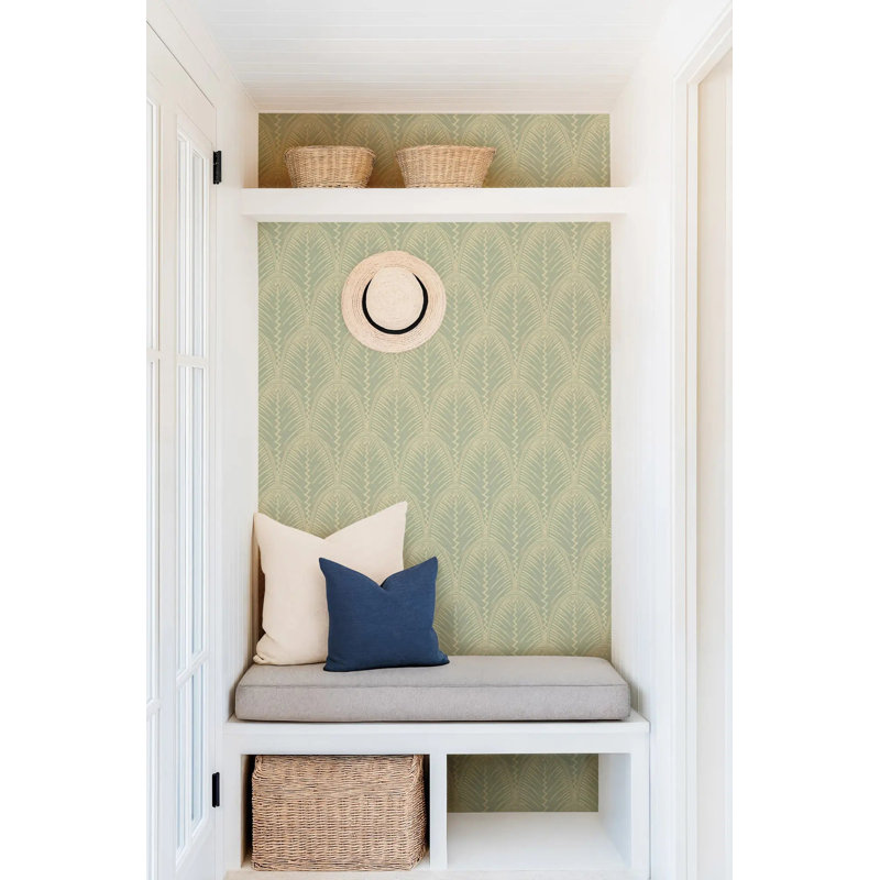 Fountain Fan - Wallpaper, Ash Blue, Non-Pasted, Faux Grasscloth