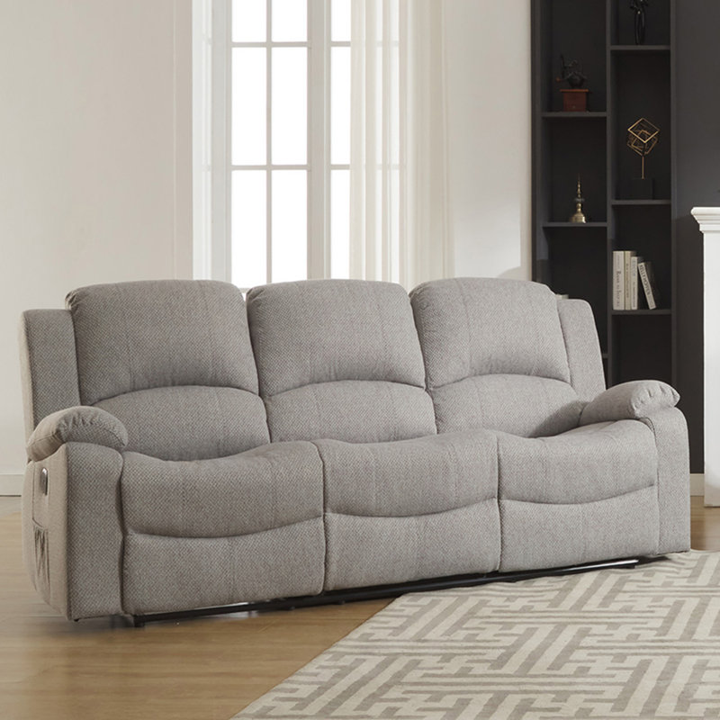 Aanvi 3 Seater Reclining Sofa, Light Grey Polyester Twill