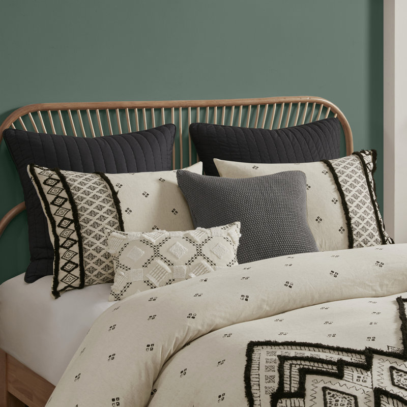 Marta 3 Piece Cotton and Flax Linen Blend Comforter Set, Queen Comforter + 2 Standard Shams, Black