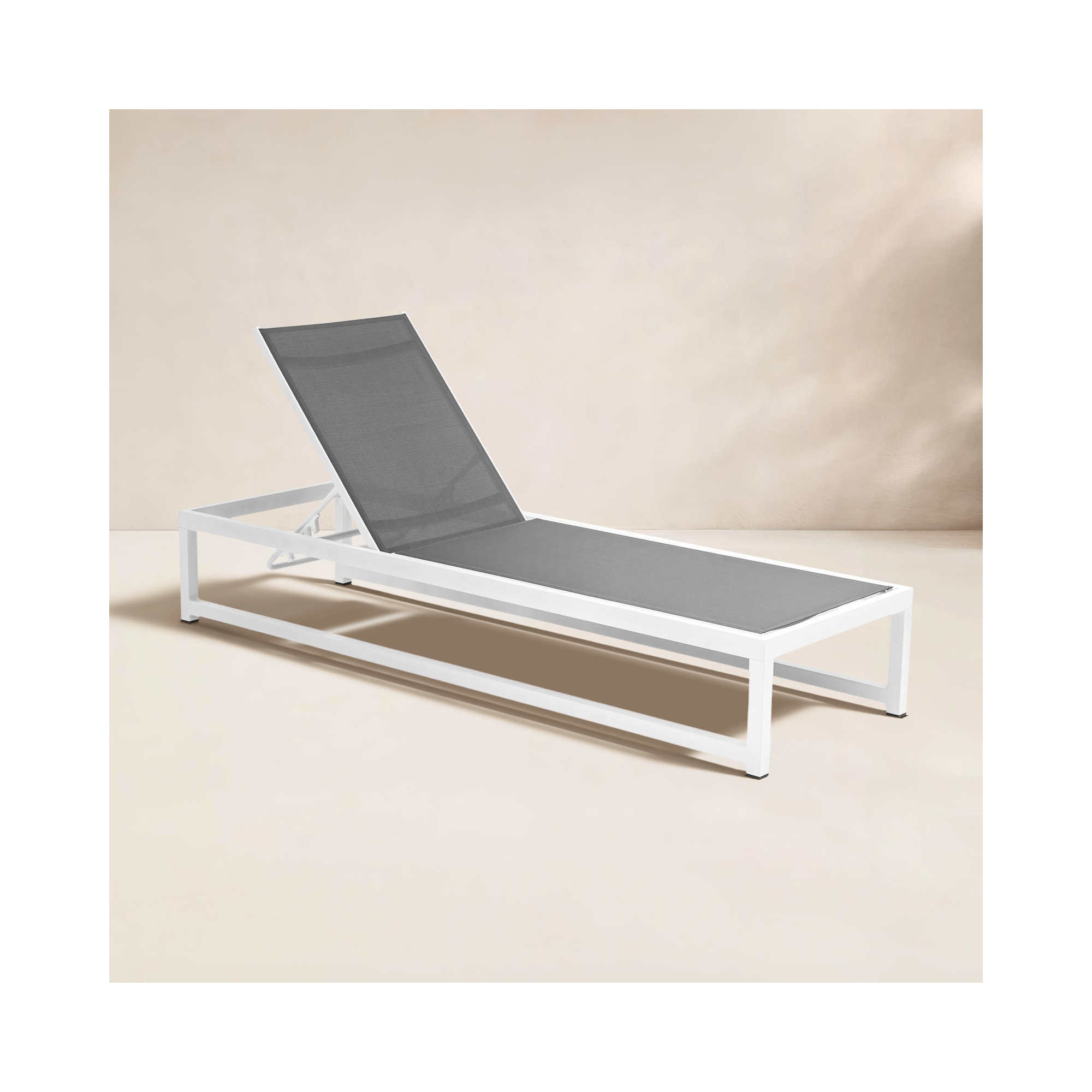 79" Long Reclining Single Chaise with Cushions, Gray, White