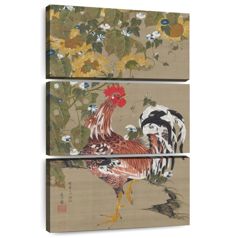Brampt coq et tournesols, H 38 po x l 24 po