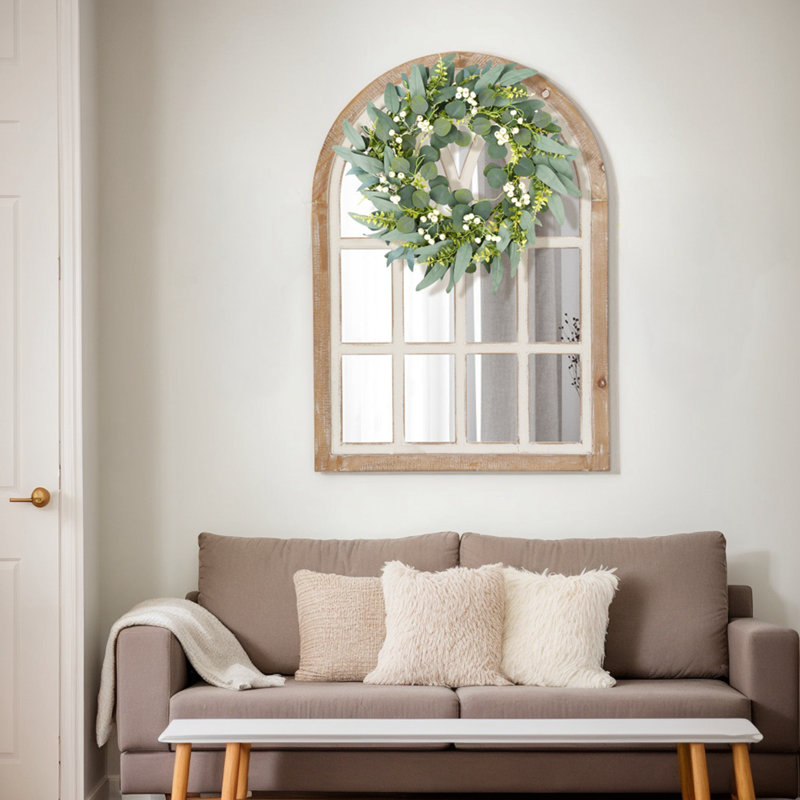 Distressed Solid Wood Arch Mirror, Brown Wood