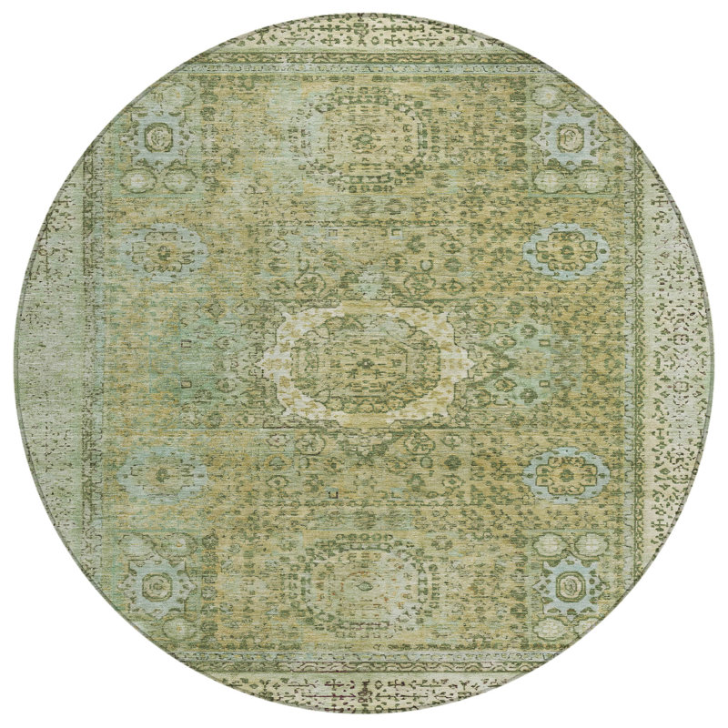 Tapis de sauge Xhevrie intérieur / extérieur lavable à la machine, Rond 8 pi