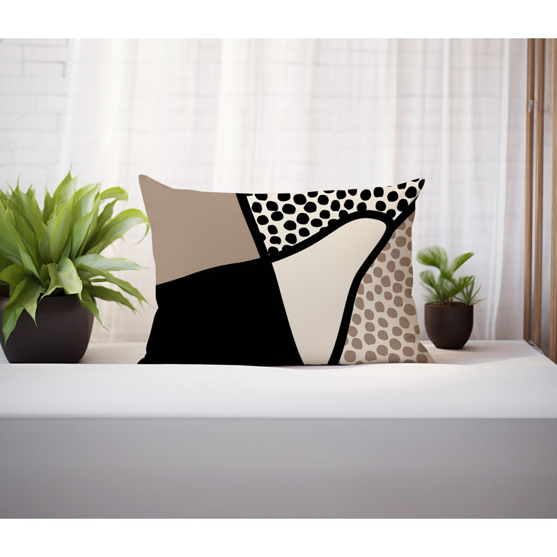 Coussin lombaire réversible intérieur / extérieur Jai Abstract, H 14 po x l 20 po, Blanc cassé / blanc