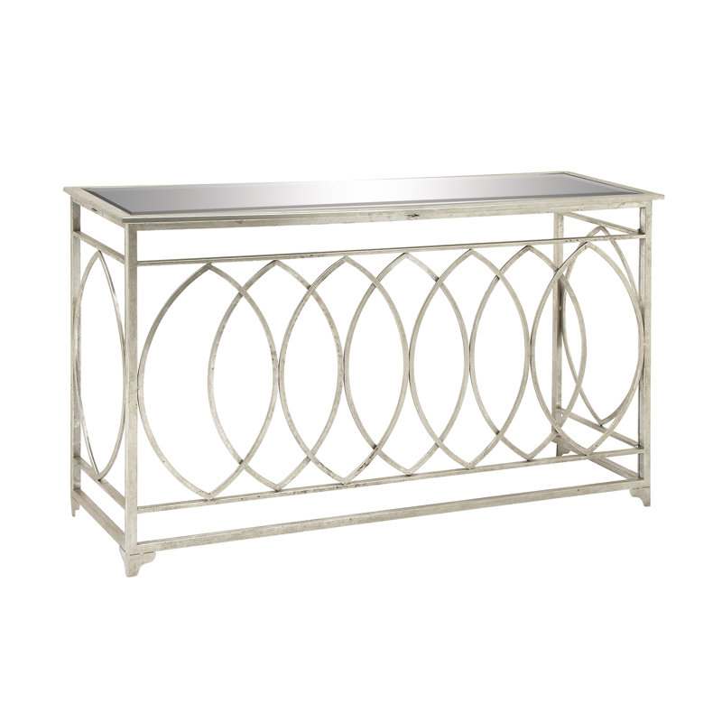 Silver Metal and Glass Geometric Console Table