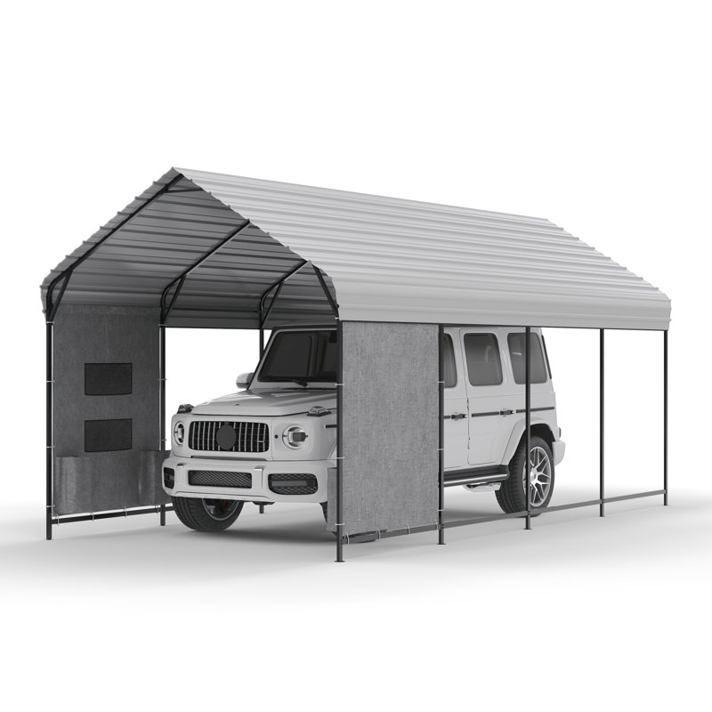 Gray 10' x 20' Heavy Duty Metal Carport with Peak Roof