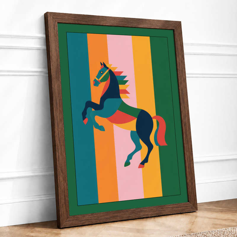Rearing Horse Modern - Framed Print, A4 - 29.7 x 21.0 cm, Walnut