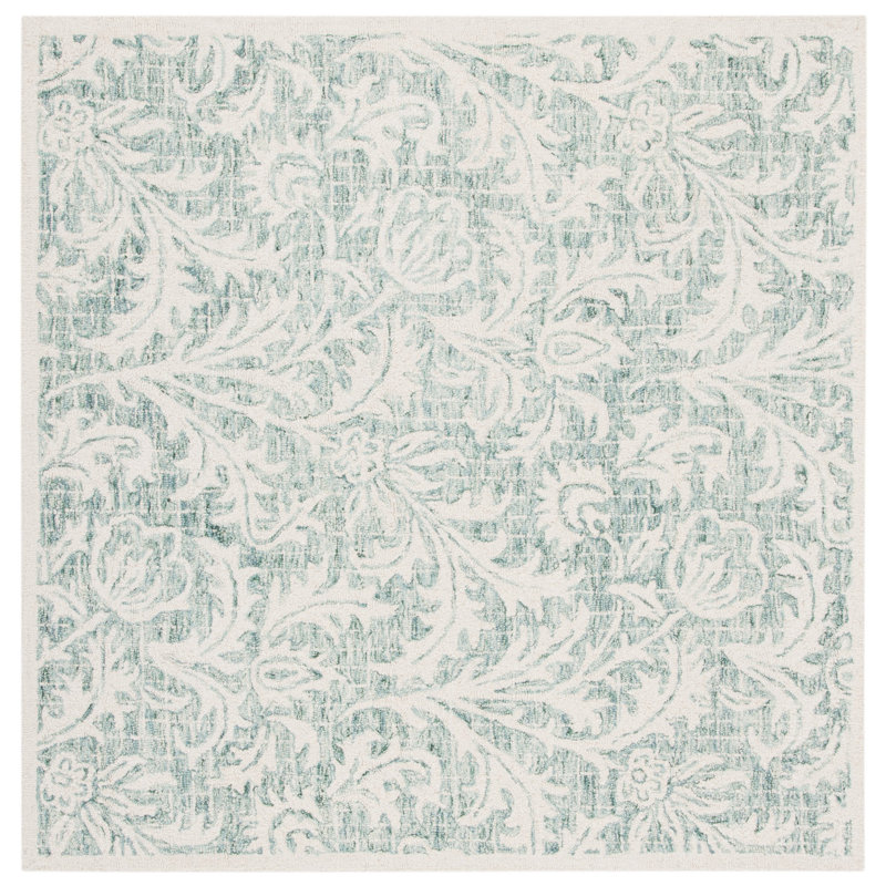 Rumbaugh Hand Tufted Wool And Cotton Floral Rug, Square 5'