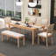 Ensemble de table de salle à manger extensible Vintage pour 6 avec 4 chaises et banc, ensemble de table de cuisine rustique de 59 à 72 pouces avec finition patinée et pieds rétro sculptés (bois naturel délavé)-1852533398