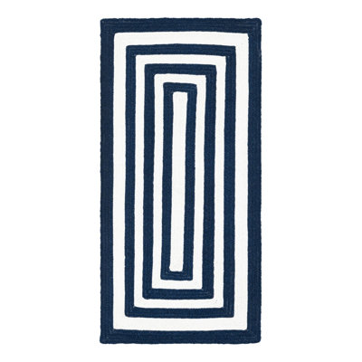 Kozan Geometric Handmade Flatweave Recycled P.E.T. Indoor / Outdoor Area Rug in Navy/White