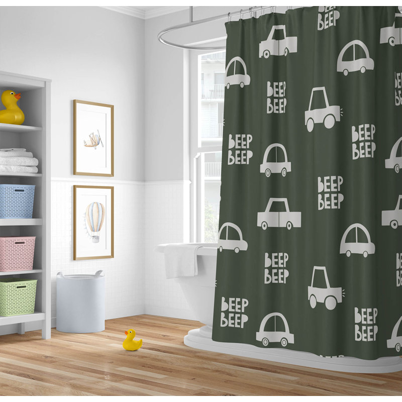 Beep Ultra-Thin Lightweight Shower Curtain, Green/Ivory/Chimichurri