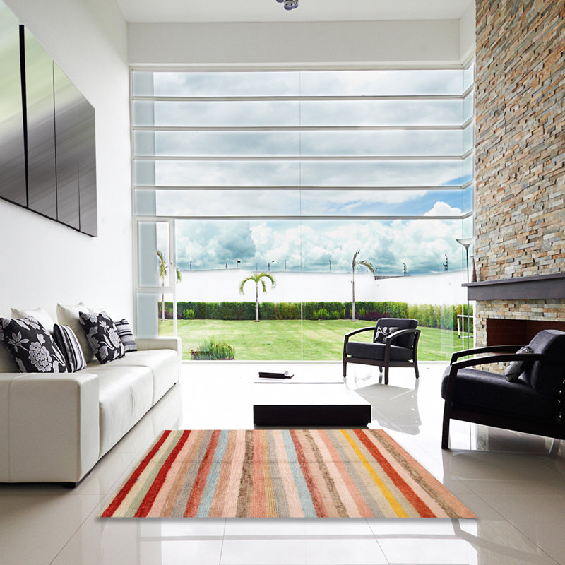 Tapis de zone rouge/vert contemporaine, Carré 8 pi
