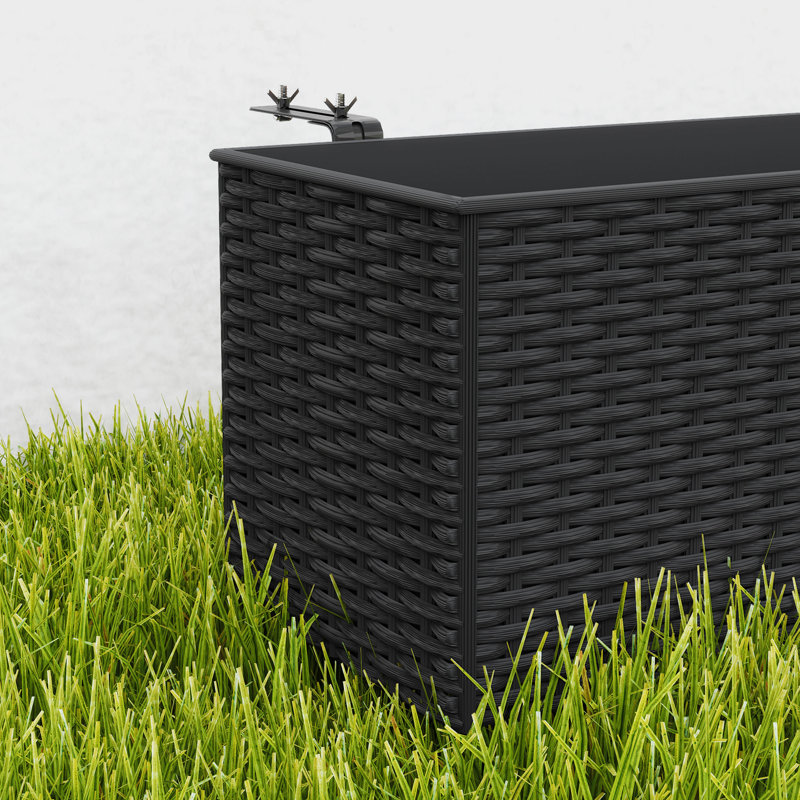 Railing Planter Box (2 Pack, 20 Inch), Hanging Flower Pots with Hooks for Fence, Balcony, Garden, Patio, Rattan Look, Black