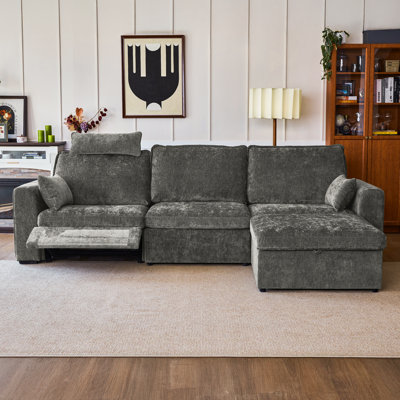 4-seater Chenille Oversized Power Recliner Sofa With Headrest, Extra Wide Modular Cloud Sectional Reclining Couch, Convertible With Storage Ottoman For Home Theater Living Room
