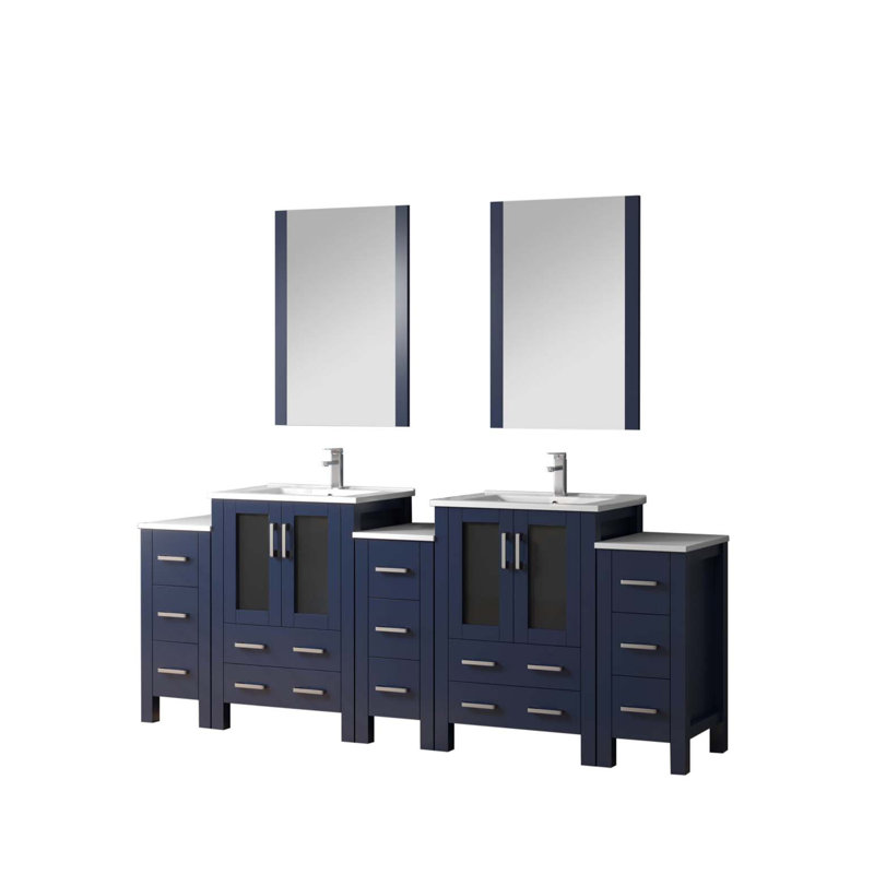 Meuble-lavabo double avec armoires latérales, ensemble de robinets, comptoir en céramique blanche et miroirs de 22 po