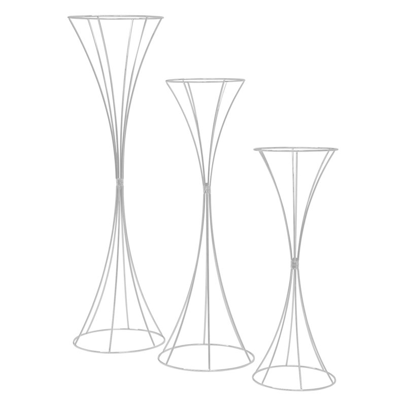 3 pots de fleurs de mariage modernes en forme de sablier, Argent argent