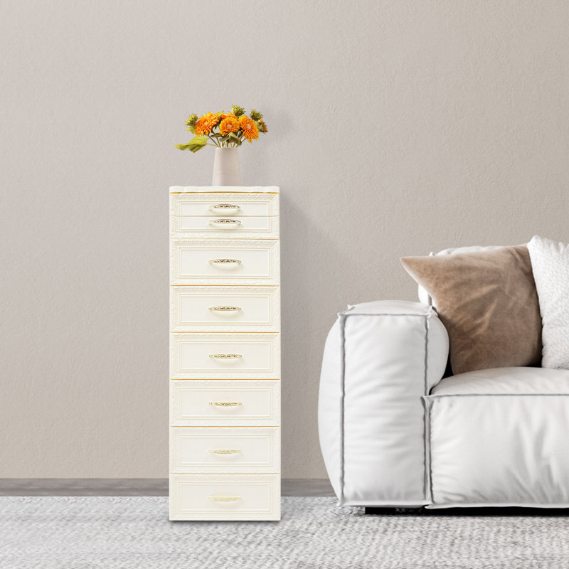 Armoire de rangement à 6 niveaux en PP avec tiroir, Beige