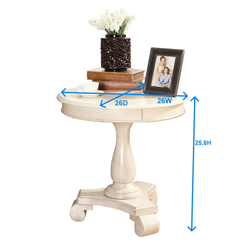 Table d'appoint H 26,5 po - Bois massif gracieux et bout élégant 26 po, Blanc