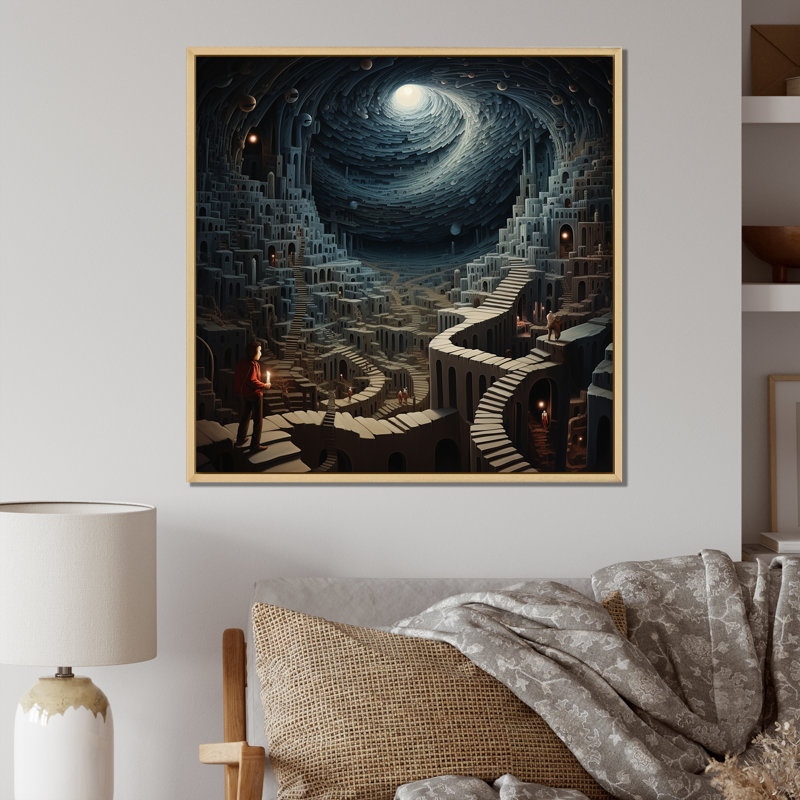 «Unraveling The Blue Labyrinth Mystery I», reproduction sur toile, H 30 po x l 30 po x P 1 po, Cadre naturel flottant