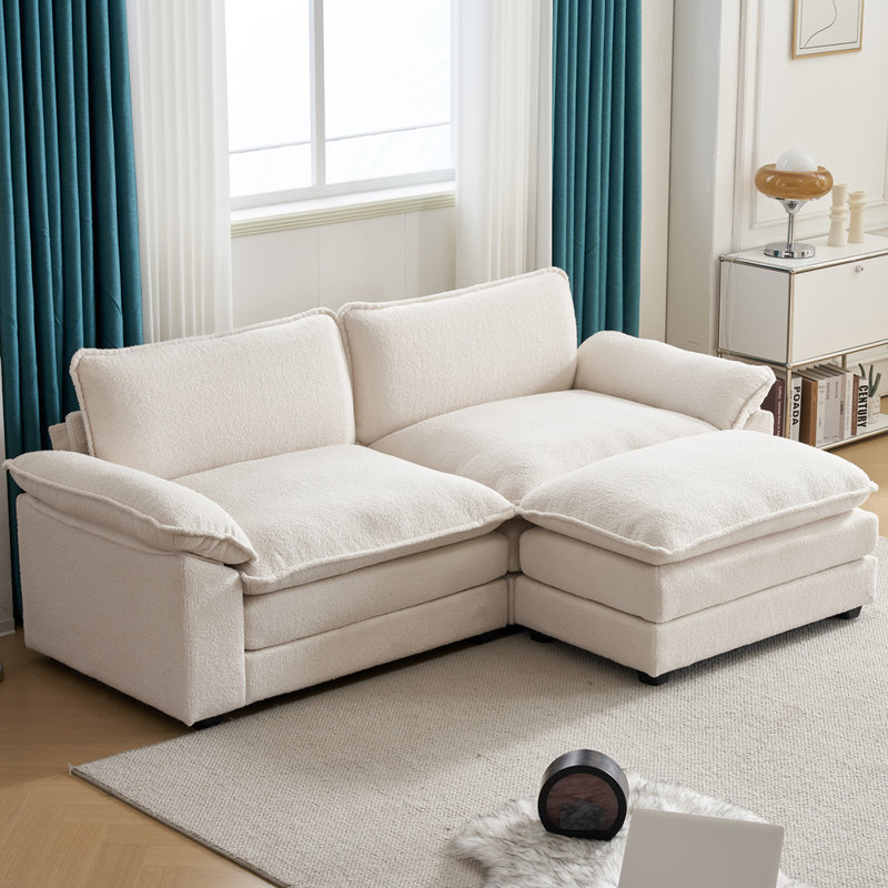 Canapé et canapé avec repose-pieds Avrilynn, Imitation de sherpa blanc, 85.4"W x 33.5"H x 54"D (2-seat)