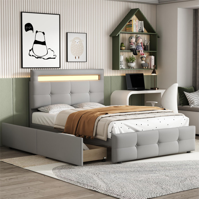Barbare Upholstered Drawers Bed, Grey