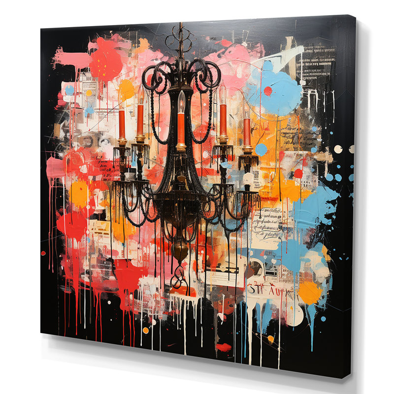 Popart Chandelier Extravaganza II - lustre, art mural, Toile tendue, H 36 po x l 36 po x P 1,5 po
