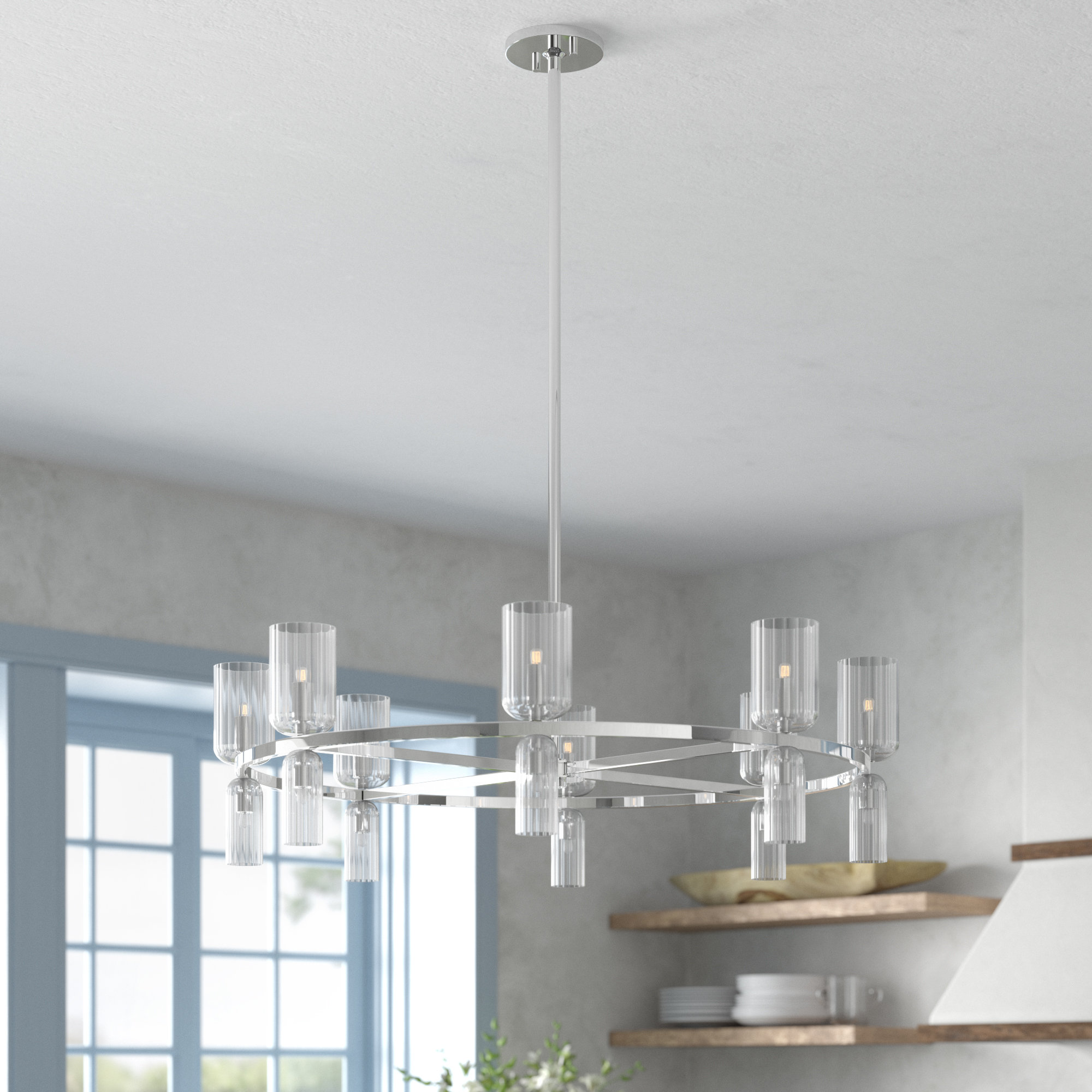 16 - Light Metal Chandelier, Polished Nickel
