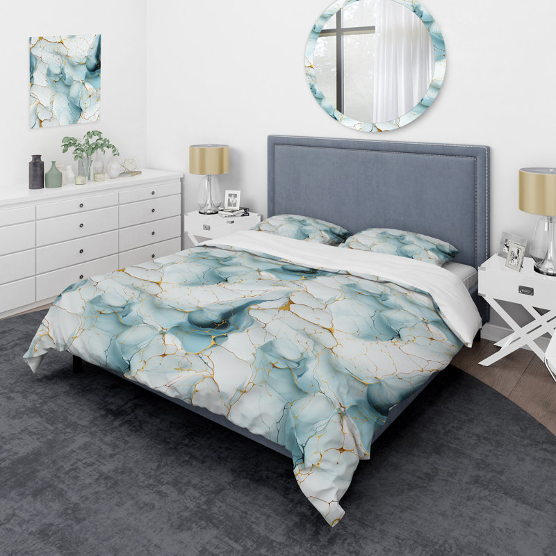 Ensemble de housse de couette en marbre de microfibre Mainardo, Housse de couette pour grand lit et 2 taies décor
