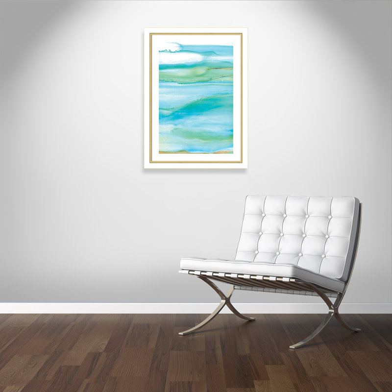 Coastal Abstract I - peinture encadrée, H 37,75 po x l 27,75 po x P 1,13 po, Cadre blanc et or