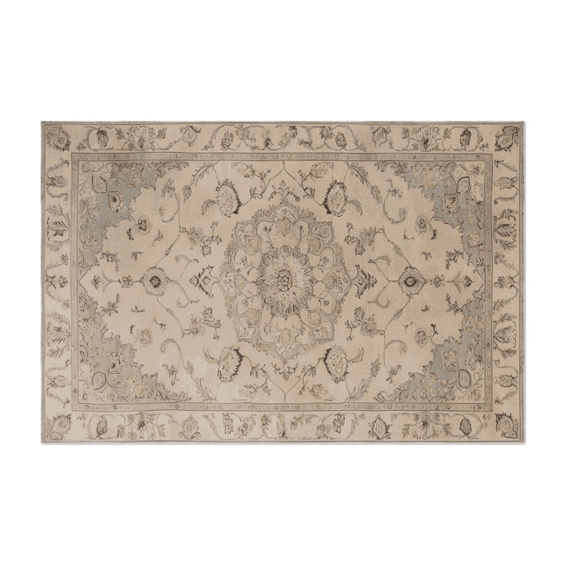 Tabriz Beige Indoor and Outdoor Area Rug, Rectangle 3' x 5'