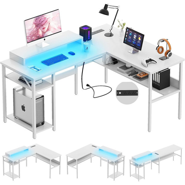 L Type Computer Table Setup 17 Stories L-Shaped Computer Desk With Power Outlets And Monitor Stand ...