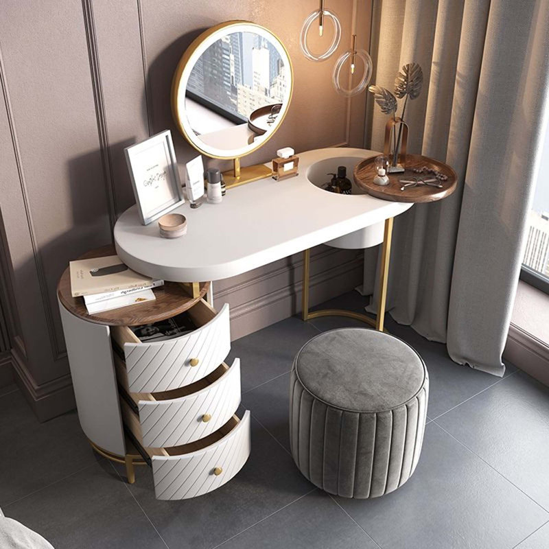 Ensemble de coiffeuse avec miroir, ensemble de table de maquillage avec miroir lumineux à DEL, Blanc
