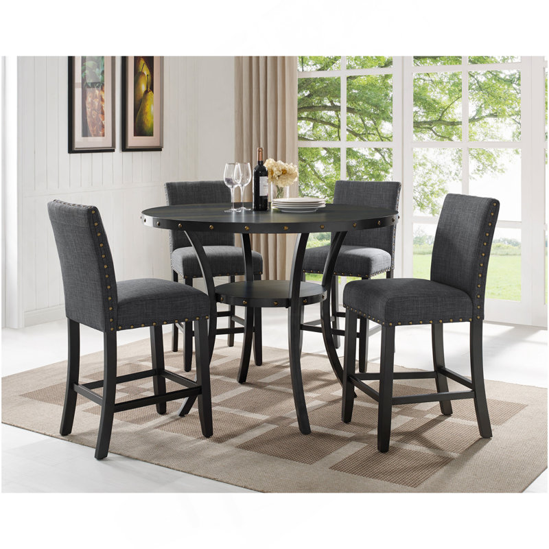 Biony Grey Fabric Counter Height Stools With Nailhead Trim, Set Of 2, Grey