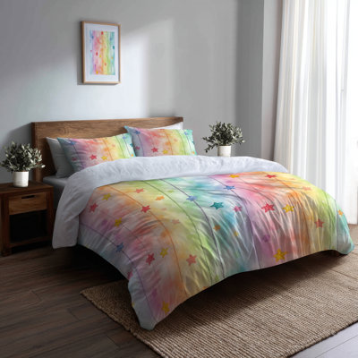 Celestial Bedding Set 3 Pcs For Teens - Decorative Childrens Sweet Star Chains Duvet Cover And Throw Pillow Set