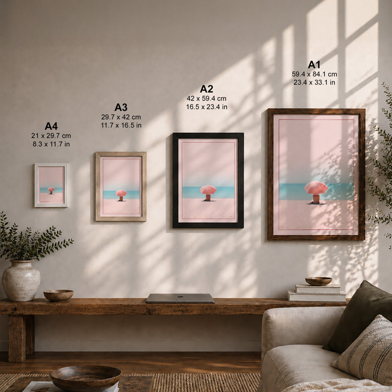 Solitude by the Sea Minimalist - Framed Print, Black, A3 - 42.0 x 29.7 cm
