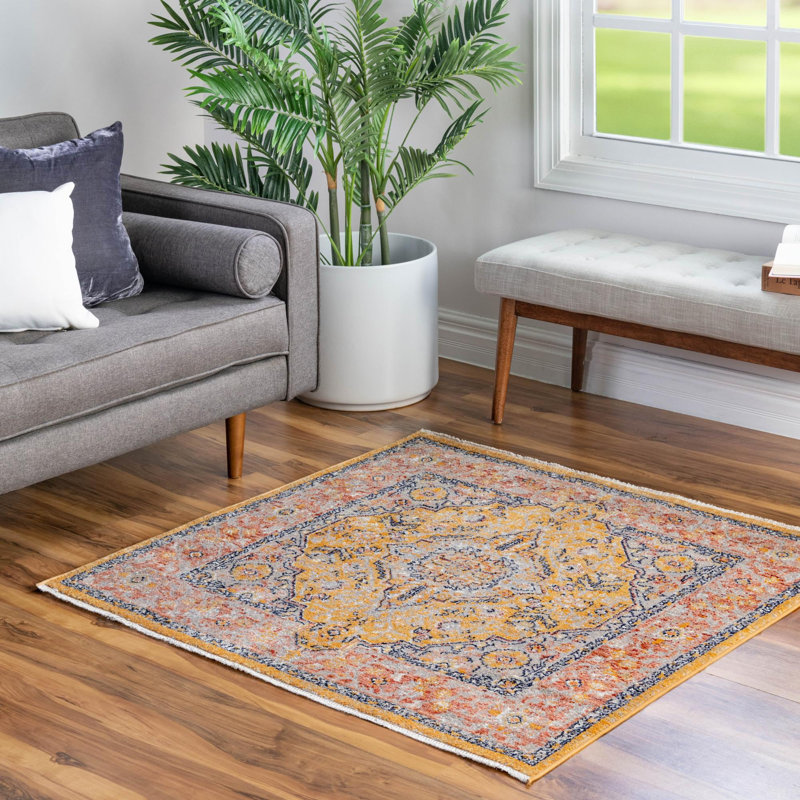 Alkire Oriental Area Rug, Square 7'10", Yellow