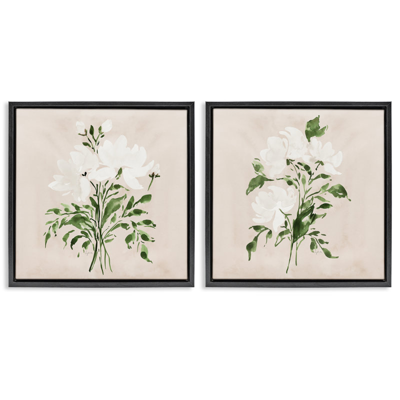 Ensemble de cadres flottants 2 pièces White On Tan Botanicals, design par Lucille Price, H 18 po x l 18 po