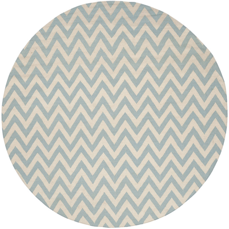 Tapis bleu / ivoire en laine et coton tissé à la main Rodgers, Rond 8 pi