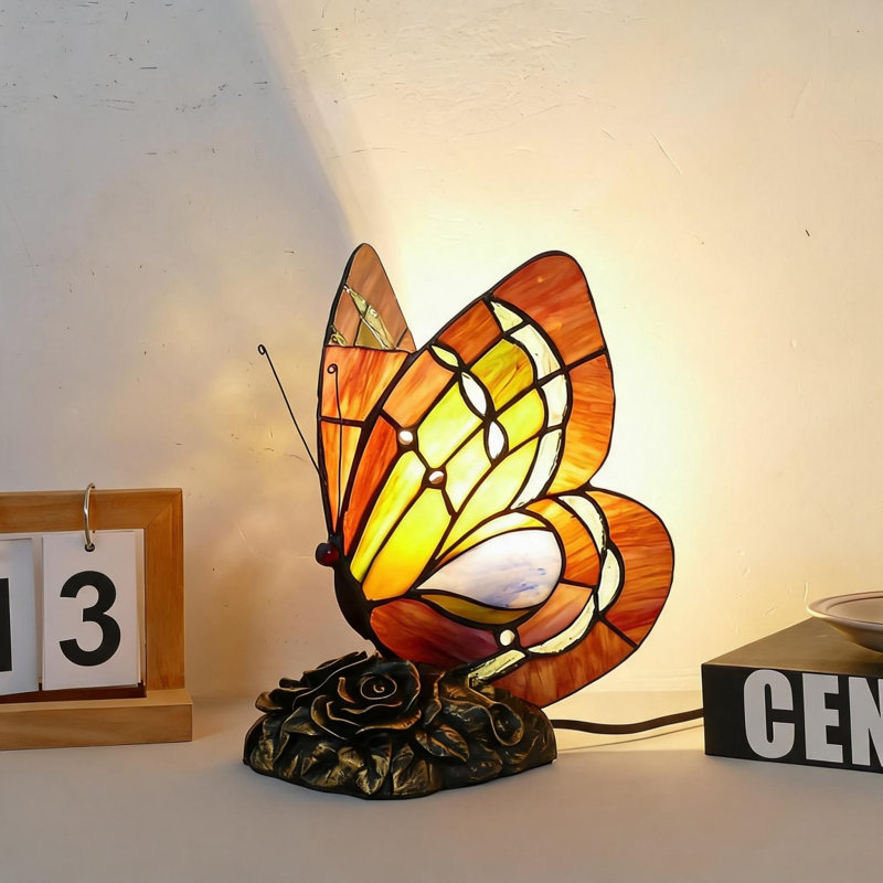 Lampe de table papillon en vitrail