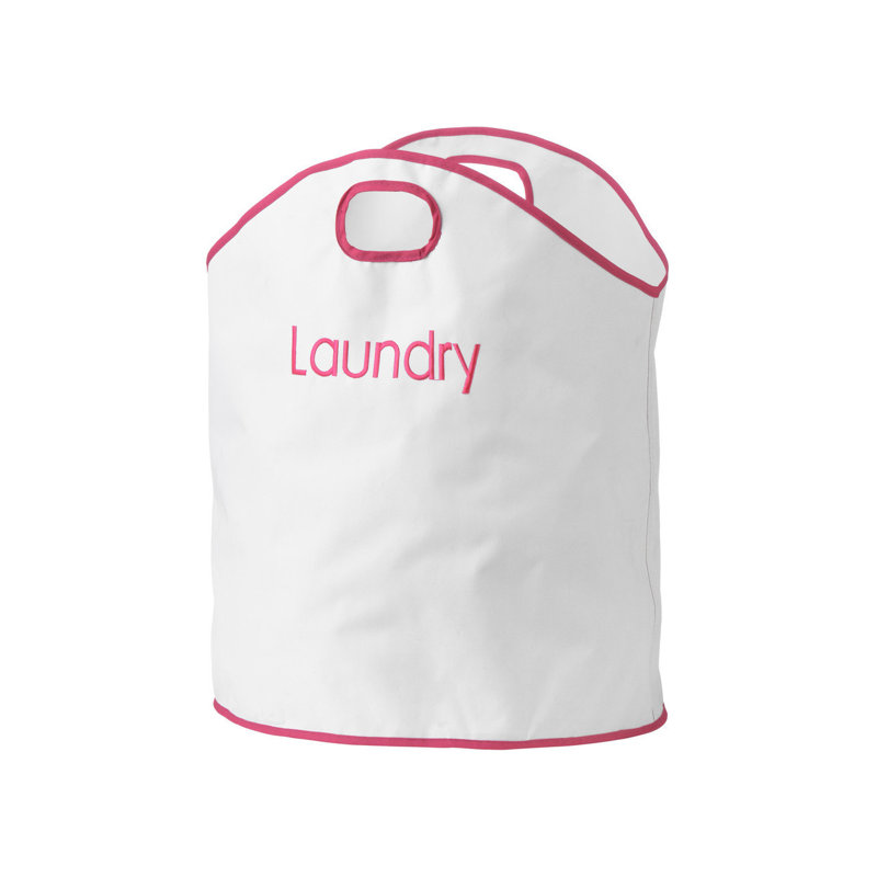 Oxford Fabric Laundry Bag with Handles, White/Pink