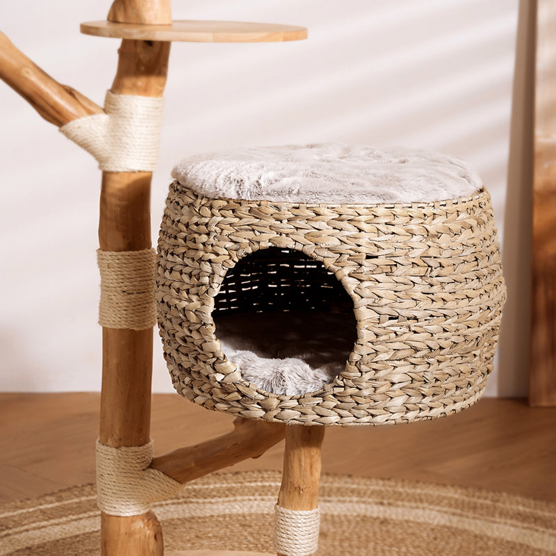 60" Fruitwood Rattan Tree Cat House