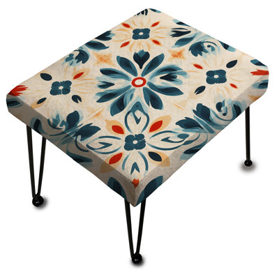 Repose-pieds damassé marocain beige et bleu Intrigue