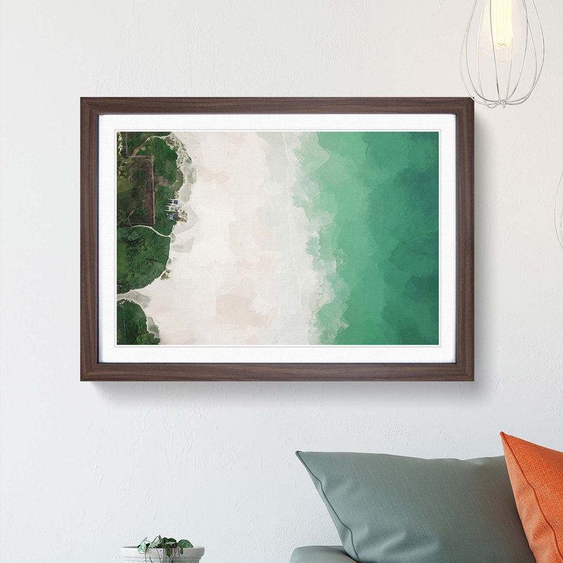 The Green Kalama Beach in Hawaii in Abstract - Picture Frame Graphic Art Print, 62cm H x 87cm W x 2cm D, Walnut Framed