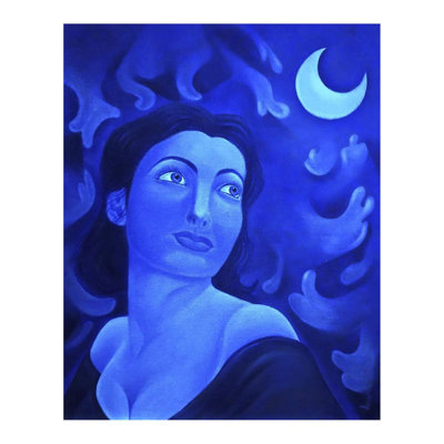 Woman Looking At The Moon | Acrylic And Oil On Canvas | By Anindita Dey