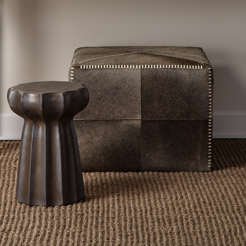 Square Pouf, Gray Hide