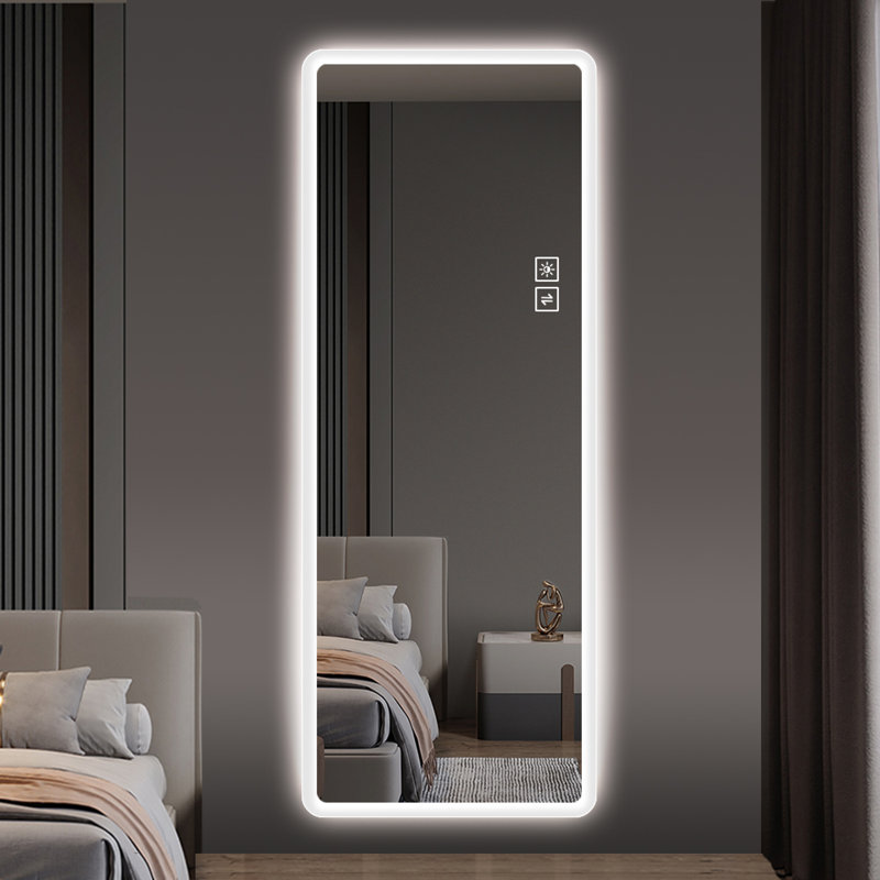 Miroir mural pleine longueur à DEL avec lumières réglables, coins arrondis