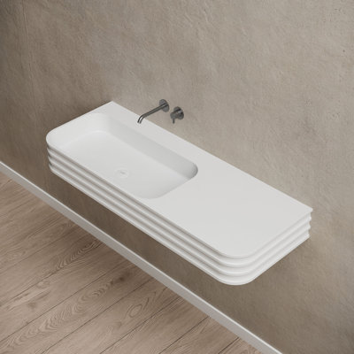 Monblari 31.5" X 18" Rectangle Solid Surface Matte White Wall Mount Sink Fluted Bathroom Sink